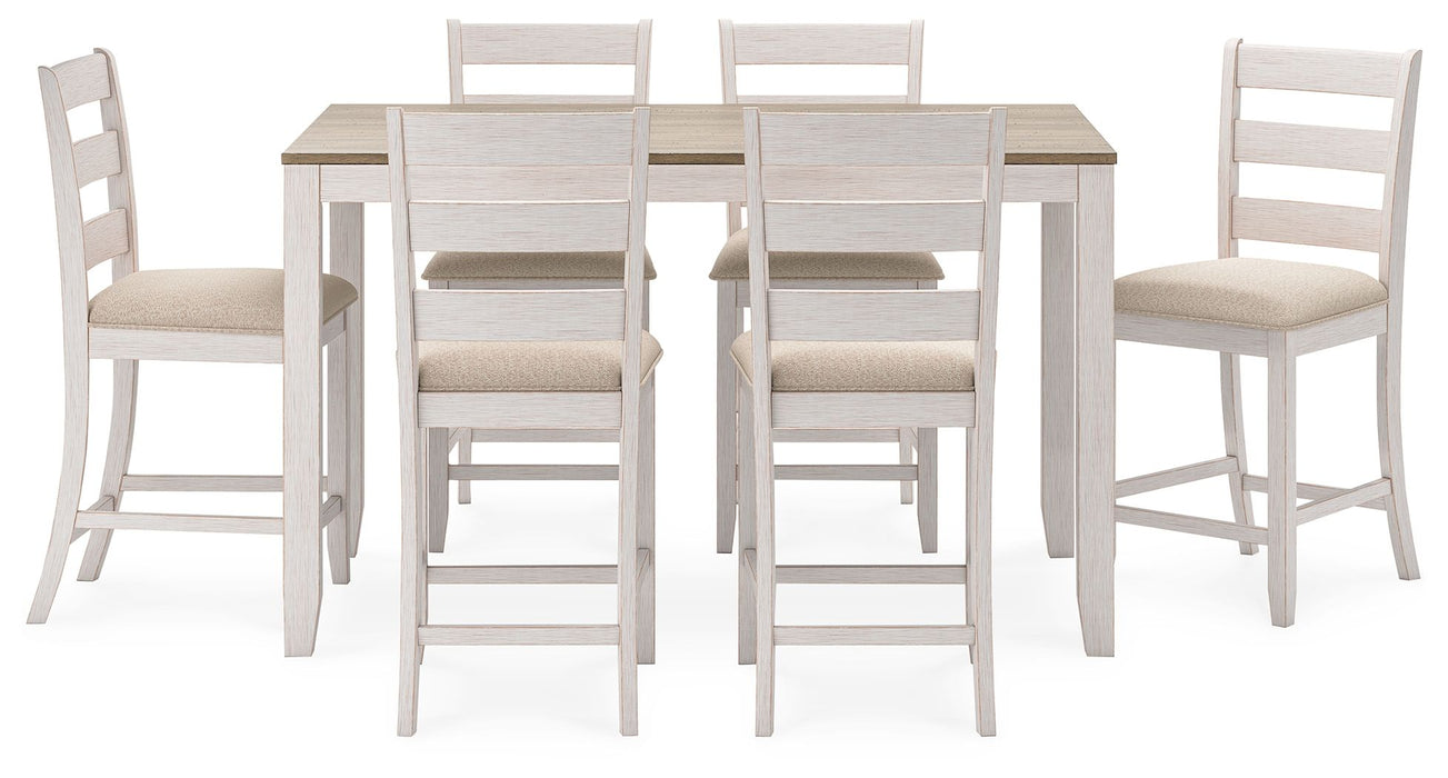 Skempton - White / Light Brown - Counter Height Dining Table and Bar Stools (Set of 7) - Premium 7 Piece Dining Room Sets from Signature Design by Ashley® - Just $848! Shop now at Furniture Wholesale Plus  We are the best furniture store in Nashville, Hendersonville, Goodlettsville, Madison, Antioch, Mount Juliet, Lebanon, Gallatin, Springfield, Murfreesboro, Franklin, Brentwood