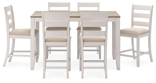 Skempton - White / Light Brown - Counter Height Dining Table and Bar Stools (Set of 7) - Premium 7 Piece Dining Room Sets from Signature Design by Ashley® - Just $848! Shop now at Furniture Wholesale Plus  We are the best furniture store in Nashville, Hendersonville, Goodlettsville, Madison, Antioch, Mount Juliet, Lebanon, Gallatin, Springfield, Murfreesboro, Franklin, Brentwood