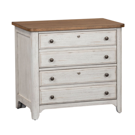 Farmhouse Reimagined - Lateral File - Antique White / Chestnut Tops – Filing Cabinets by Liberty Furniture at Furniture Wholesale Plus , Nashville furniture store