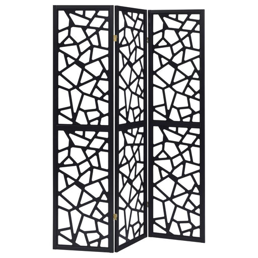 Nailan - 3-Panel Room Divider Folding Screen Open Mosaic - Black - Premium Room Dividers from CoasterEveryday - Just $169! Shop now at Furniture Wholesale Plus  We are the best furniture store in Nashville, Hendersonville, Goodlettsville, Madison, Antioch, Mount Juliet, Lebanon, Gallatin, Springfield, Murfreesboro, Franklin, Brentwood