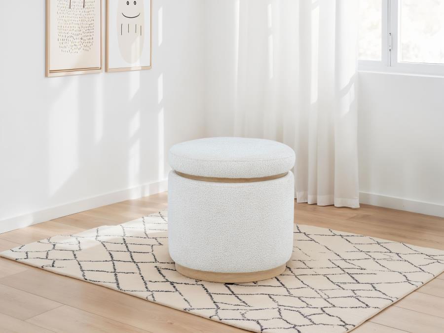 Remuda - Boucle Upholstered Round Storage Ottoman - Ivory – Storage Ottomans by Coaster Fine Furniture at Furniture Wholesale Plus , Nashville furniture store