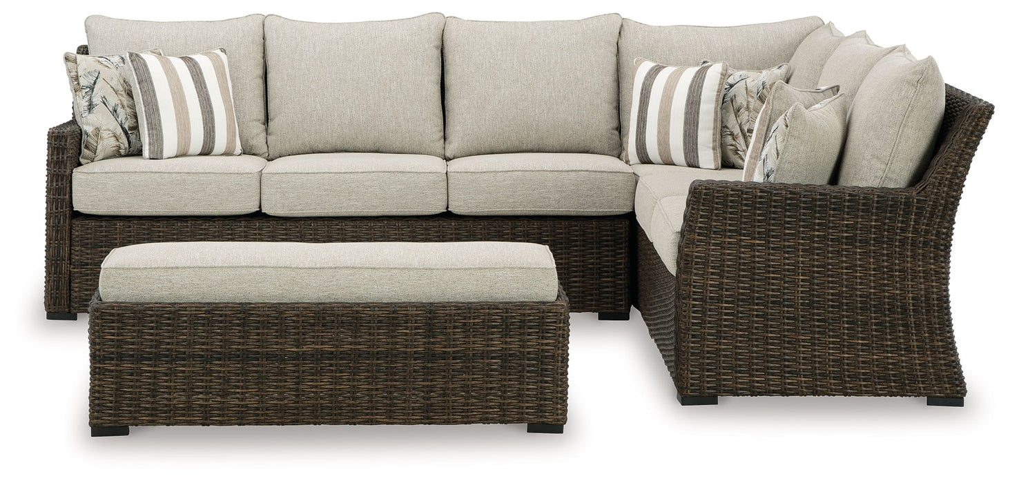 Brook Ranch - Brown - Sofa Sectional, Bench With Cushion (Set of 3) - Premium 3 Piece Outdoor Sets from Signature Design by Ashley® - Just $2128! Shop now at Furniture Wholesale Plus  We are the best furniture store in Nashville, Hendersonville, Goodlettsville, Madison, Antioch, Mount Juliet, Lebanon, Gallatin, Springfield, Murfreesboro, Franklin, Brentwood