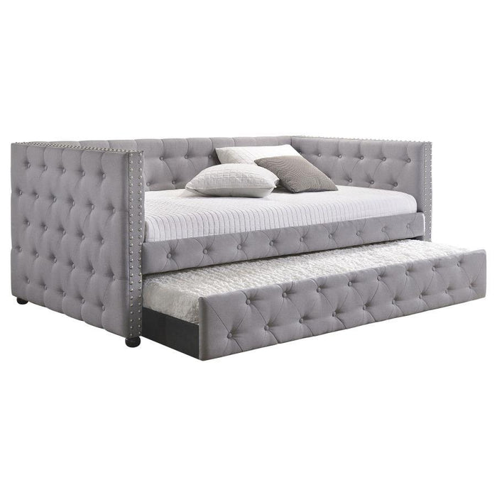 Mockern - Upholstered Twin Daybed With Trundle - Gray – Daybeds by CoasterEssence at Furniture Wholesale Plus , Nashville furniture store
