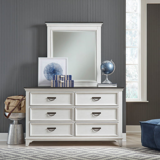 Allyson Park - Dresser & Mirror (6 Drawer Dresser) - Wirebrushed White / Charcoal – Dresser & Mirror by Liberty Furniture at Furniture Wholesale Plus , Nashville furniture store