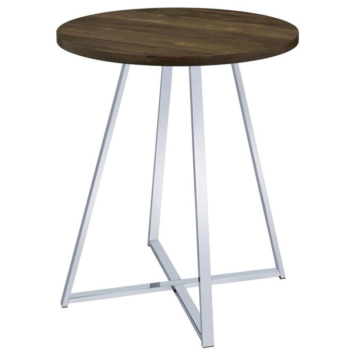 Burkhart - Round Pub Height Bistro Bar Table - Brown Oak – Bar Tables by CoasterEveryday at Furniture Wholesale Plus , Nashville furniture store