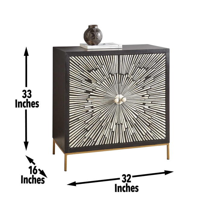 Amika - 2 Door Sunburst Bone Cabinet - Black – Accent Cabinets by Steve Silver Furniture at Furniture Wholesale Plus , Nashville furniture store