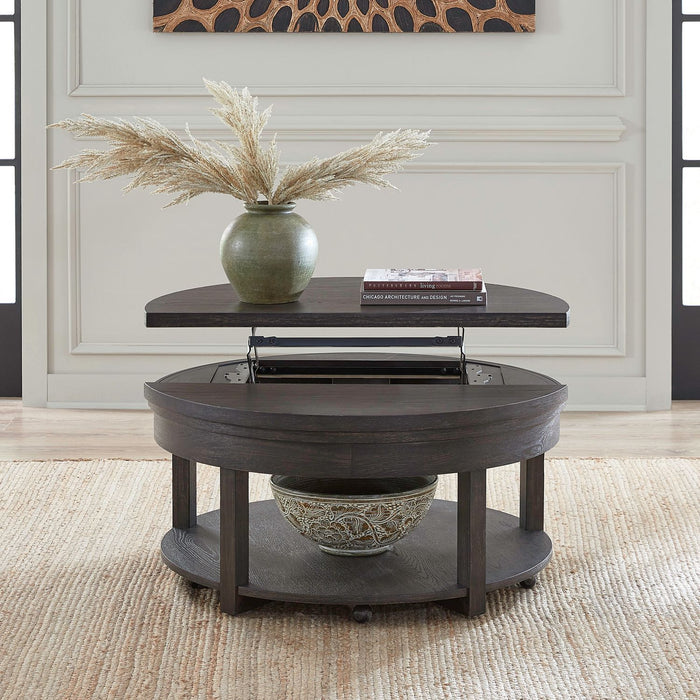 Weston - Round Lift Top Cocktail Table - Peppercorn – Cocktail Tables by Liberty Furniture at Furniture Wholesale Plus , Nashville furniture store