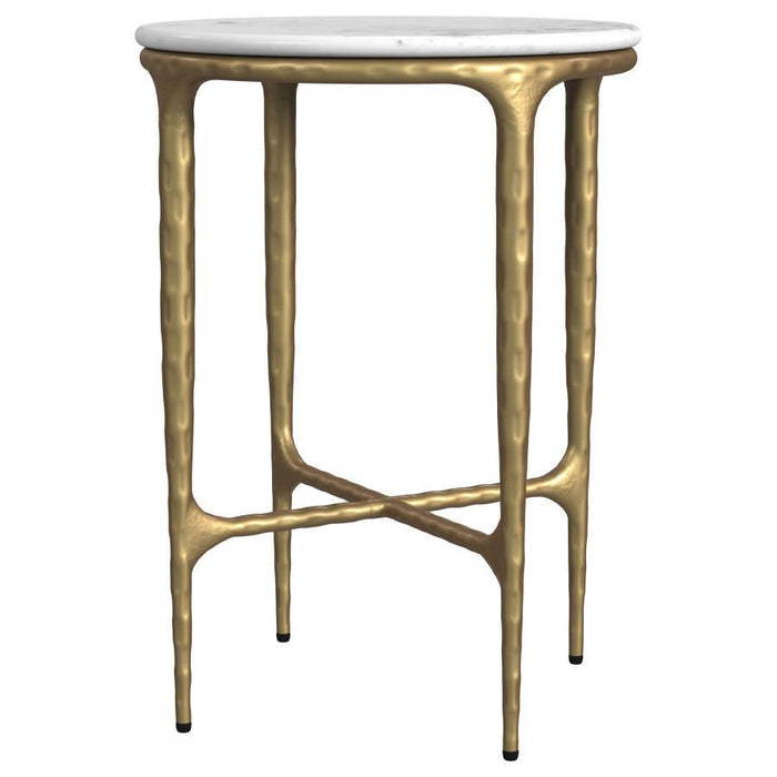 Baldwin - Round Marble Top Side Table - White And Gold – Side Tables by Coaster Fine Furniture at Furniture Wholesale Plus , Nashville furniture store