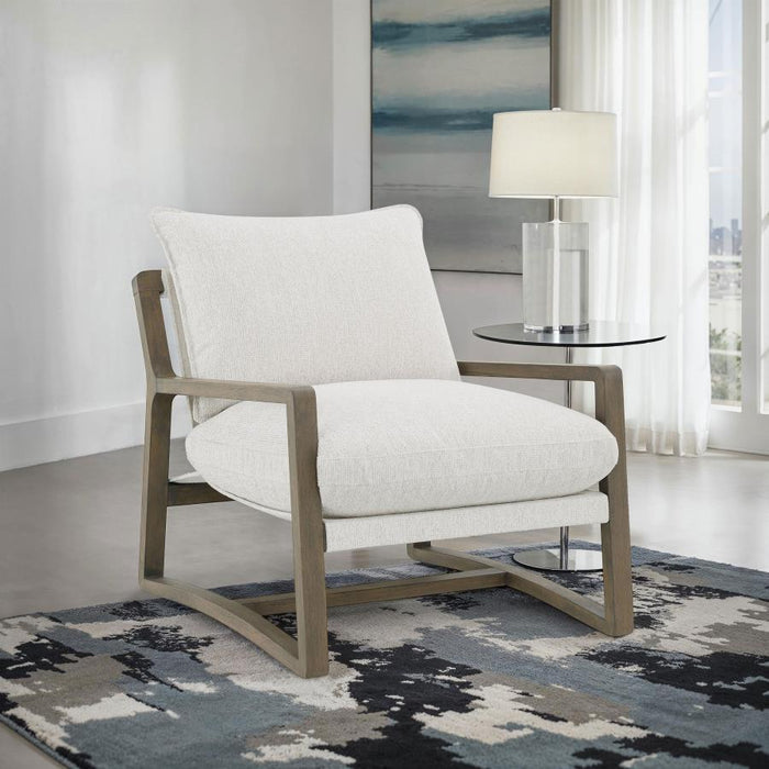 Geneva - Boucle Upholstered Wood Arm Accent Chair - Sand – Arm Chairs by Coaster Fine Furniture at Furniture Wholesale Plus , Nashville furniture store