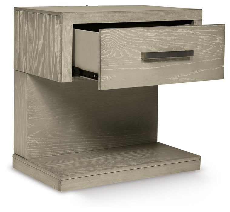 Fawnburg - One Drawer Night Stand - Gray – Nightstands w/ Charging Stations by Millennium® by Ashley at Furniture Wholesale Plus , Nashville furniture store
