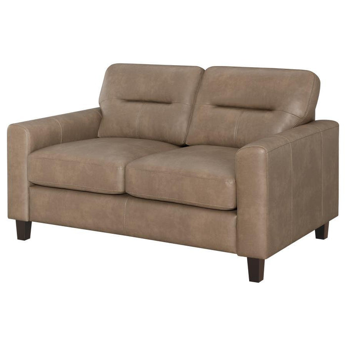 Scotland - Faux Leather Upholstered Track Arm Loveseat – Stationary Loveseats by Coaster Fine Furniture at Furniture Wholesale Plus , Nashville furniture store