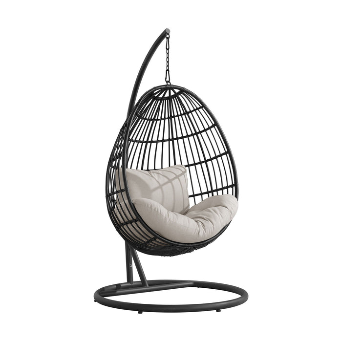 Playa - Swing Egg Chair With Base And Pillar - Dark Gray / Beige – Patio Swings by Elements International at Furniture Wholesale Plus , Nashville furniture store