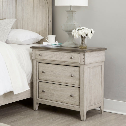 Ivy Hollow - 3 Drawer Bedside Chest With Charging Station - Weathered Linen / Dusty Taupe – Bedside Chests by Liberty Furniture at Furniture Wholesale Plus , Nashville furniture store