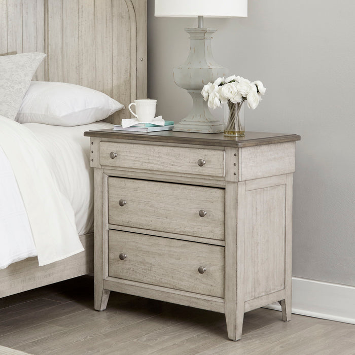 Ivy Hollow - 3 Drawer Bedside Chest With Charging Station - Weathered Linen / Dusty Taupe – Bedside Chests by Liberty Furniture at Furniture Wholesale Plus , Nashville furniture store
