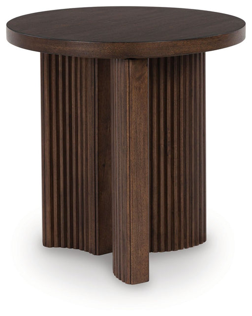 Korestone - Round End Table - Dark Brown – End Tables by Signature Design by Ashley® at Furniture Wholesale Plus , Nashville furniture store