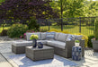 Petal Road - Gray - Loveseat Sectional, Ottoman, Table Set (Set of 4) - Premium 4 Piece Outdoor Sets from Signature Design by Ashley® - Just $1408! Shop now at Furniture Wholesale Plus  We are the best furniture store in Nashville, Hendersonville, Goodlettsville, Madison, Antioch, Mount Juliet, Lebanon, Gallatin, Springfield, Murfreesboro, Franklin, Brentwood