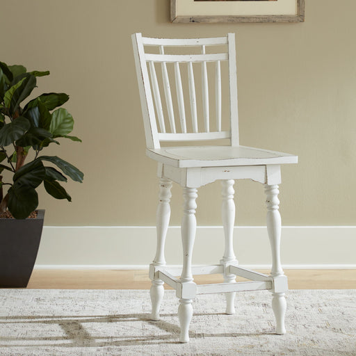 Magnolia Manor - Spindle Back Swivel Counter Height Chair - Antique White – Swivel Chairs by Liberty Furniture at Furniture Wholesale Plus , Nashville furniture store