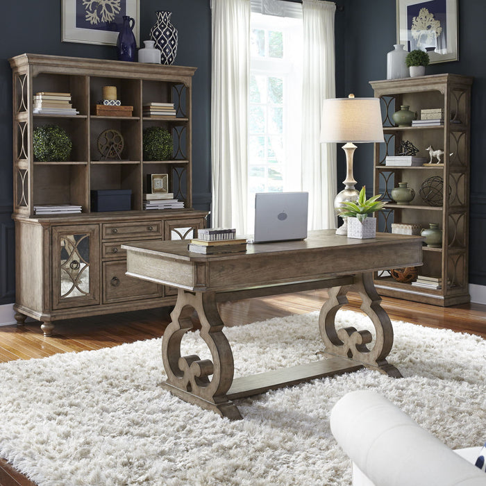 Simply Elegant - 3 Piece Home Office Set (Desk & Hutch Set) - Heathered Taupe – 3 Piece Home Office Sets by Liberty Furniture at Furniture Wholesale Plus , Nashville furniture store