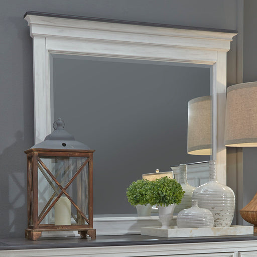 Allyson Park - Crown Mirror - Wirebrushed White / Charcoal – Mirrors by Liberty Furniture at Furniture Wholesale Plus , Nashville furniture store