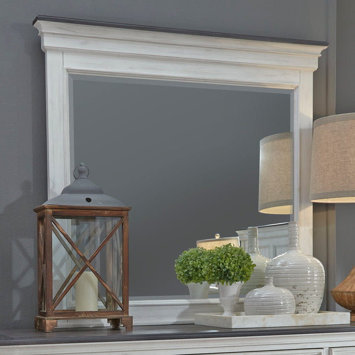 Allyson Park - Crown Mirror - Wirebrushed White / Charcoal – Mirrors by Liberty Furniture at Furniture Wholesale Plus , Nashville furniture store