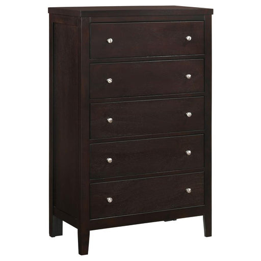 Carlton - 5-Drawer Bedroom Chest - Cappuccino - Premium Accent Chests from CoasterEveryday - Just $339! Shop now at Furniture Wholesale Plus  We are the best furniture store in Nashville, Hendersonville, Goodlettsville, Madison, Antioch, Mount Juliet, Lebanon, Gallatin, Springfield, Murfreesboro, Franklin, Brentwood