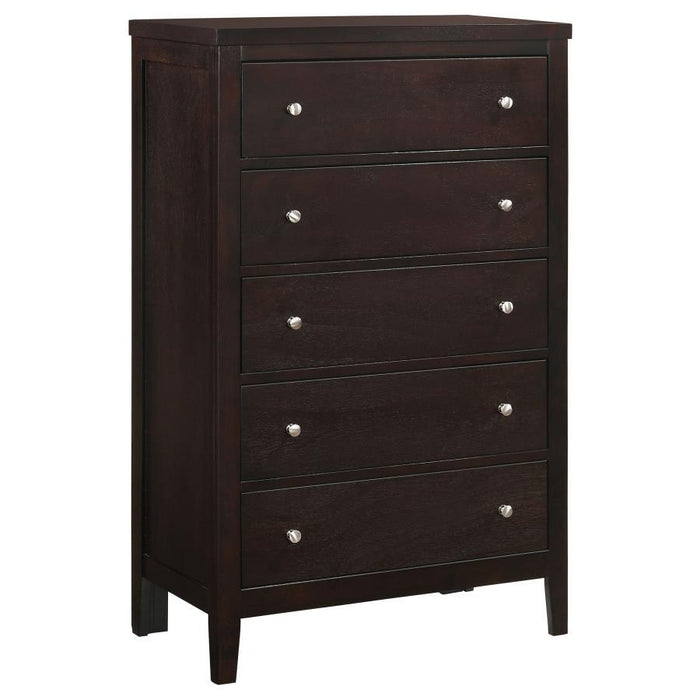 Carlton - 5-Drawer Bedroom Chest - Cappuccino – Accent Chests by CoasterEveryday at Furniture Wholesale Plus , Nashville furniture store