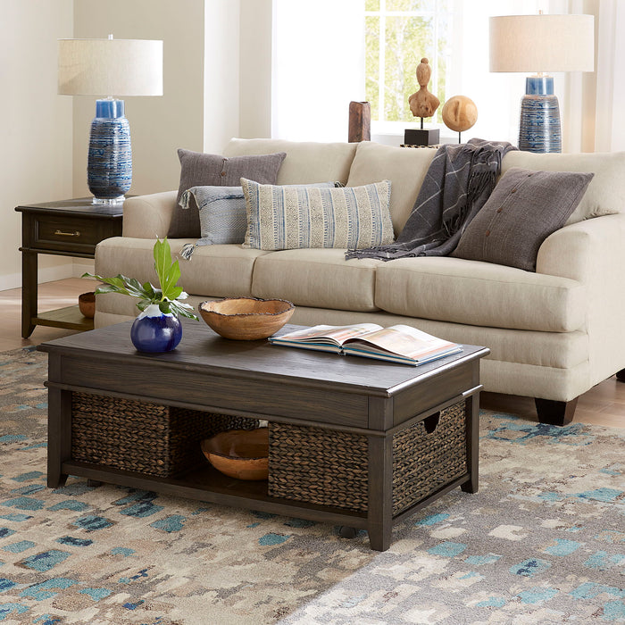 Mill Creek - 3 Piece Living Room Set (Lift Top Cocktail & 2 Drawer End Tables) - Peppercorn – Table Sets by Liberty Furniture at Furniture Wholesale Plus , Nashville furniture store