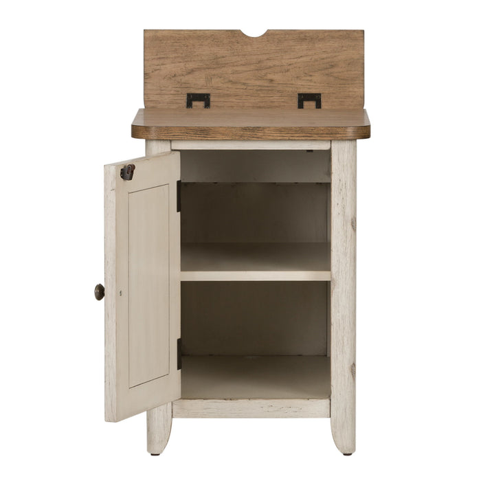 Farmhouse Reimagined - Door Chair Side Table With Charging Station - Antique White / Chestnut Tops – Chair Side Tables by Liberty Furniture at Furniture Wholesale Plus , Nashville furniture store