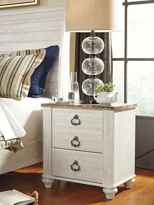 Willowton - Two Drawer Night Stand - Brown / Beige / White – Accent Nightstands by Signature Design by Ashley® at Furniture Wholesale Plus , Nashville furniture store