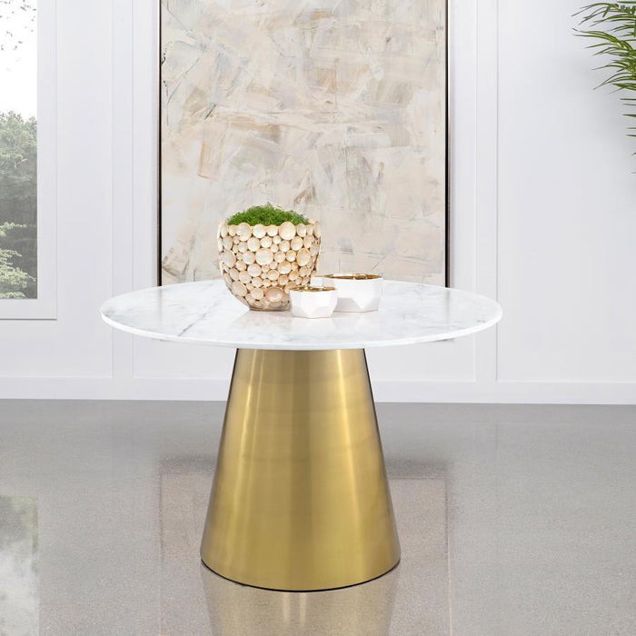 Ambrose - Round Marble Top Dining Table - Brushed Gold – Dining Tables by Coaster Fine Furniture at Furniture Wholesale Plus , Nashville furniture store