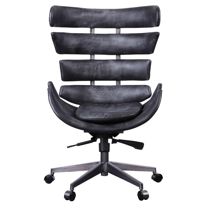 Megan - Office Chair - Vintage Black Top Grain Leather & Aluminum