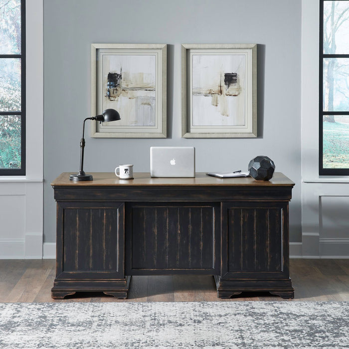 Meritage - Jr Executive Desk - Aged Charcoal – Executive Desks by Liberty Furniture at Furniture Wholesale Plus , Nashville furniture store