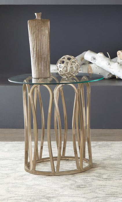 Monett - Round Glass Top Table – End Tables by CoasterEssence at Furniture Wholesale Plus , Nashville furniture store