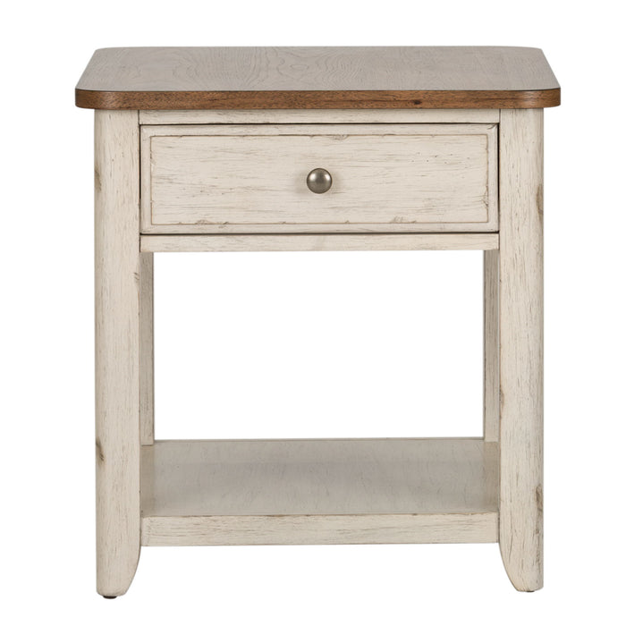 Farmhouse Reimagined - End Table With Basket - Antique White / Chestnut Tops – End Tables by Liberty Furniture at Furniture Wholesale Plus , Nashville furniture store