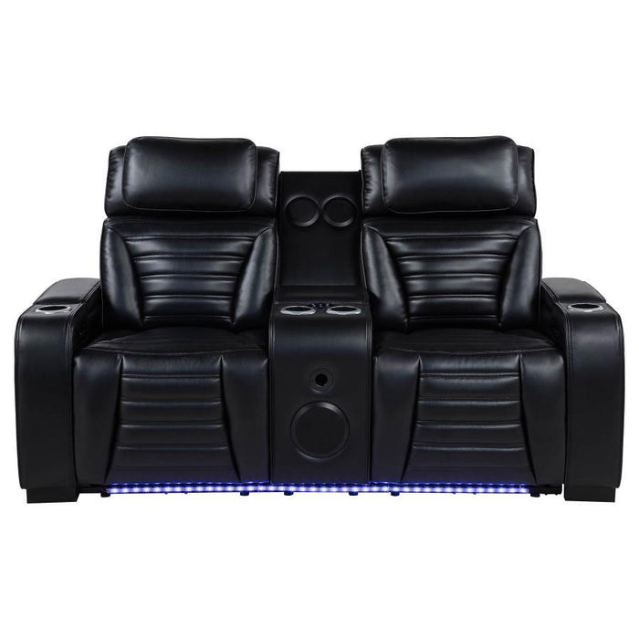 Zuma - Faux Leather Dual Power Reclining LED Loveseat - Black – Reclining Loveseats by Coaster Fine Furniture at Furniture Wholesale Plus , Nashville furniture store