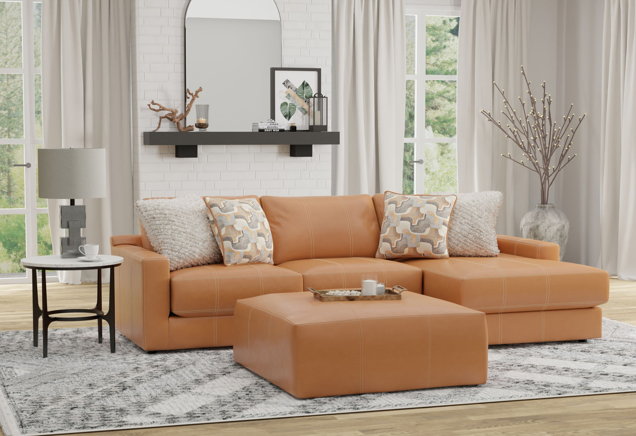 イタリア製 家具 ソファ、センターテーブル、サイドテーブル   Italian Furniture (Center Table, Side Tables, Sofas) Minori - Italian Leather Sofa / Chaise And Cocktail Ottoman
