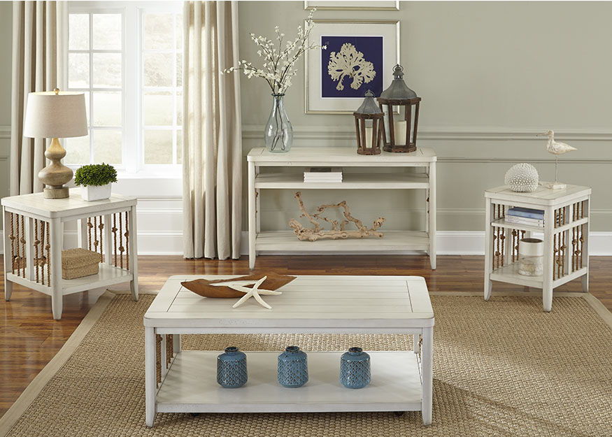 Dockside - 3 Piece Table Set (1 Cocktail 2 End Tables) - White – Table Sets by Liberty Furniture at Furniture Wholesale Plus , Nashville furniture store