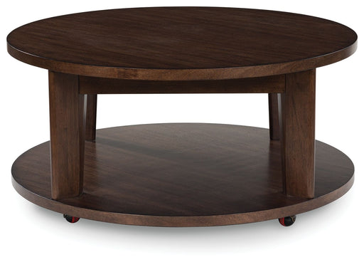 Korestone 2 - Round Cocktail Table - Dark Brown – Coffee Tables by Signature Design by Ashley® at Furniture Wholesale Plus , Nashville furniture store
