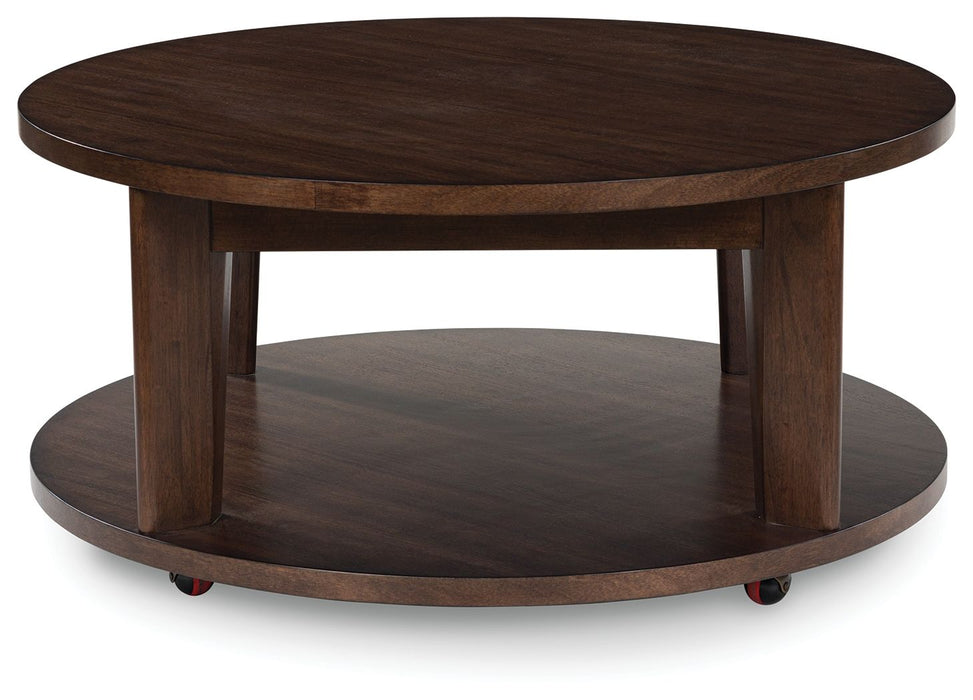 Korestone 2 - Round Cocktail Table - Dark Brown – Coffee Tables by Signature Design by Ashley® at Furniture Wholesale Plus , Nashville furniture store