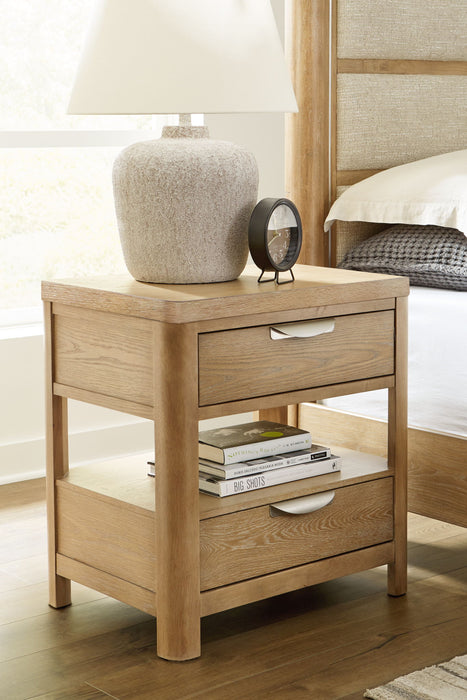 Rencott - Two Drawer Night Stand - Light Brown – Nightstands w/ Charging Stations by Ashley® at Furniture Wholesale Plus , Nashville furniture store