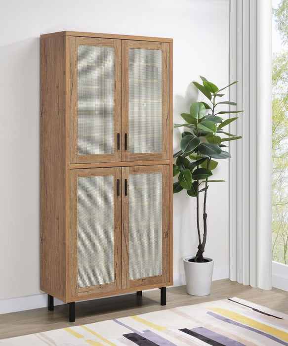 Teller - 4-Door Tall Shoe Storage Cabinet - Natural Oak – Accent Cabinets by Coaster Fine Furniture at Furniture Wholesale Plus , Nashville furniture store