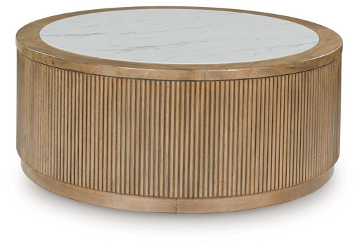 Camdill - Round Cocktail Table - Light Brown / White – Coffee Tables by Signature Design by Ashley® at Furniture Wholesale Plus , Nashville furniture store