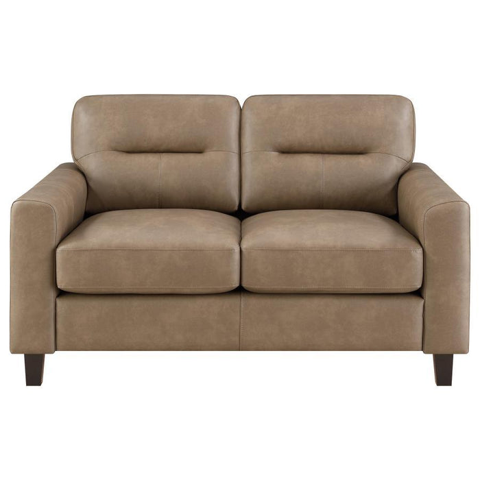 Scotland - Faux Leather Upholstered Track Arm Loveseat – Stationary Loveseats by Coaster Fine Furniture at Furniture Wholesale Plus , Nashville furniture store