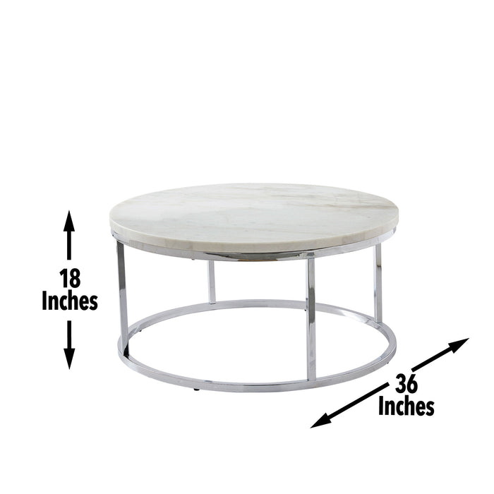 Echo - White Marble Top Round Cocktail Table - White – Cocktail Tables by Steve Silver Furniture at Furniture Wholesale Plus , Nashville furniture store