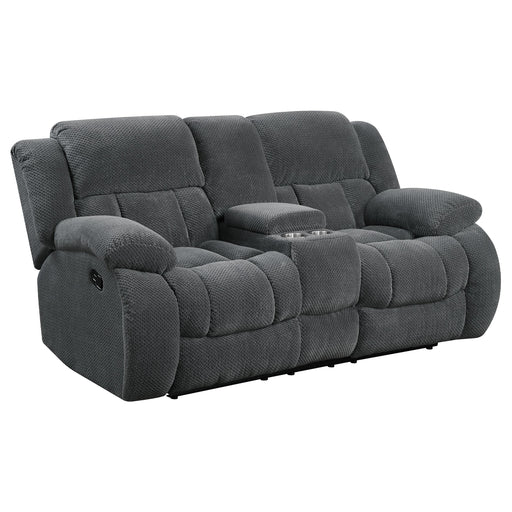 Weissman Motion Loveseat with Console Charcoal - Premium Loveseat from Coaster Z2 Standard - Just $1058! Shop now at Furniture Wholesale Plus  We are the best furniture store in Nashville, Hendersonville, Goodlettsville, Madison, Antioch, Mount Juliet, Lebanon, Gallatin, Springfield, Murfreesboro, Franklin, Brentwood