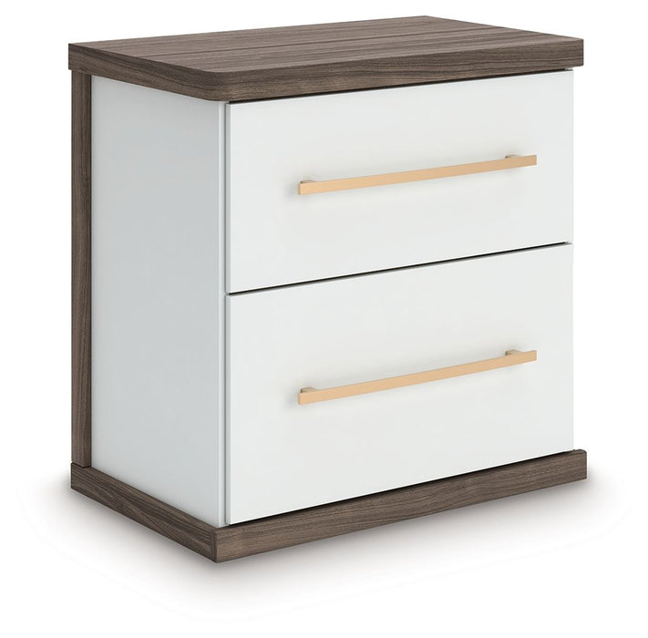 Kendanport - Two Drawer Night Stand - Brown / White – Nightstands w/ Charging Stations by Signature Design by Ashley® at Furniture Wholesale Plus , Nashville furniture store