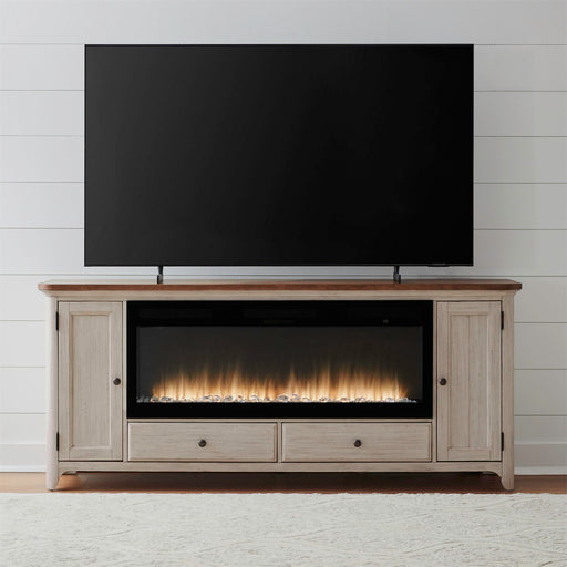 Fireplace TV Consoles - 80" Console With Fire FTS Set - Brown / White – Fireplace TV Stands by Liberty Furniture at Furniture Wholesale Plus , Nashville furniture store