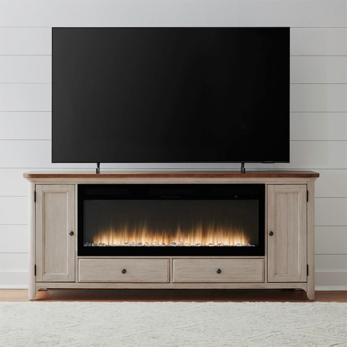 Fireplace TV Consoles - 80" Console With Fire FTS Set - Brown / White – Fireplace TV Stands by Liberty Furniture at Furniture Wholesale Plus , Nashville furniture store