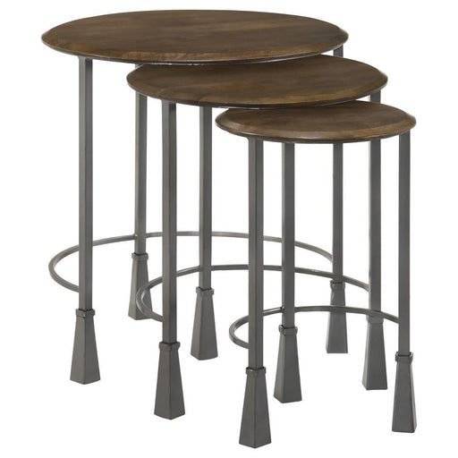 Deja - 3 Piece Round Nesting Table Set - Natural And Gunmetal – Nesting Tables by CoasterElevations at Furniture Wholesale Plus , Nashville furniture store
