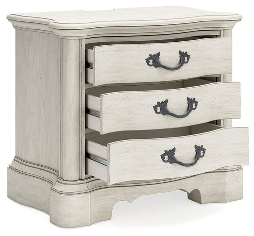 Arlendyne - Three Drawer Night Stand - Antique White – Nightstands w/ Charging Stations by Signature Design by Ashley® at Furniture Wholesale Plus , Nashville furniture store